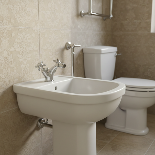Traditional Bidet Mixer Tap Pinch Handles and Pop Up Waste - Chrome 1024