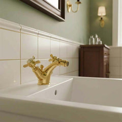 Traditional Bidet Mixer Tap with Pinch Handles  - Gold