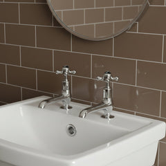 Traditional Chrome Black Crosshead Long Nose Basin Pillar Taps