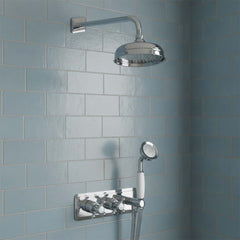 Traditional Chrome Wall Mounted Long Shower Arm 400mm & Head 200mm  Set