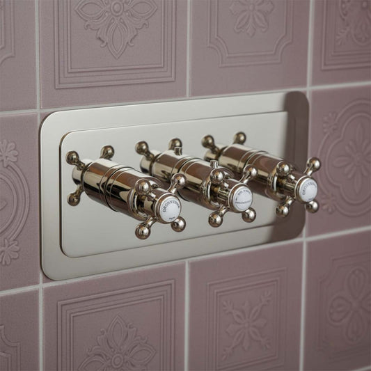 Traditional Concealed Dual Outlet Shower Valve - Brushed Nickel 1200