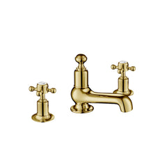Traditional Deck Mounted 3 Hole Basin Tap with Crosshead Handles - Gold