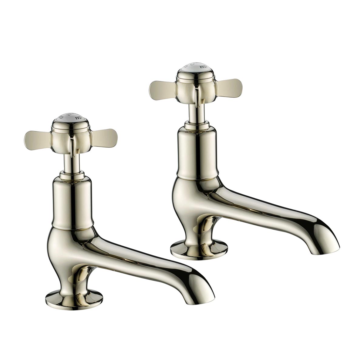 Traditional Deck Mounted Basin Taps Long Nose with Pinch Handles - Nickel in Ireland 