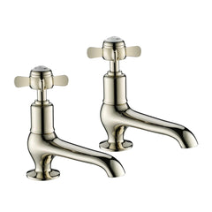 Traditional Deck Mounted Basin Taps Long Nose with Pinch Handles - Nickel in Ireland 