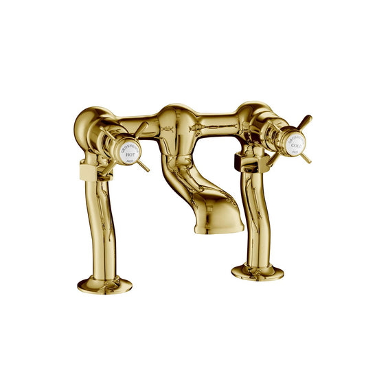 Traditional Deck Mounted Bath Filler Tap Pinch Handles - Polished Gold 1200