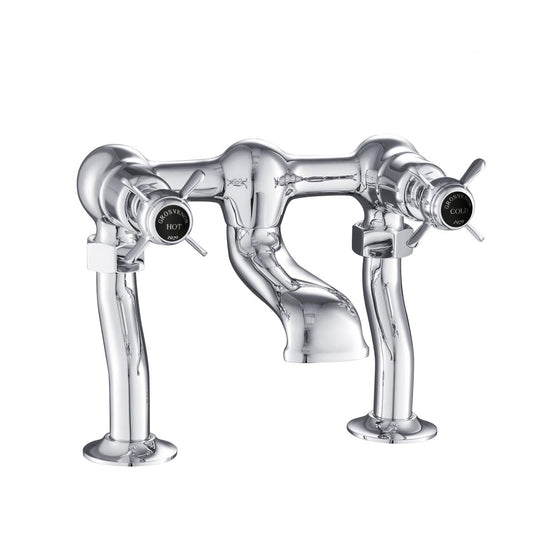 Traditional Deck Mounted Bath Filler with Black Pinch Handles 1200