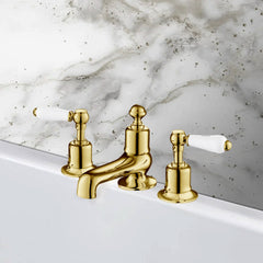 Traditional deck mounted bath mixer tap