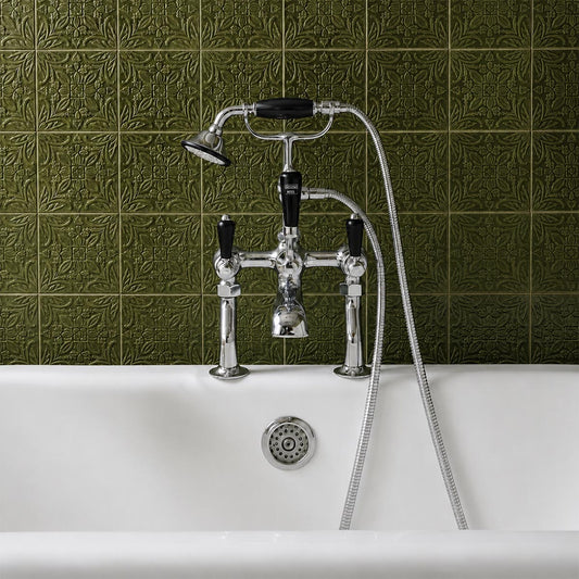 Traditional Deck Mounted Bath Mixer Tap with Handheld Shower – Chrome 1200