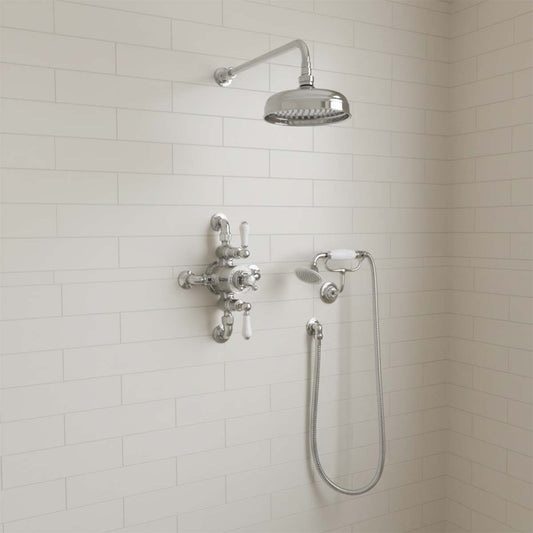 Traditional Dual Exposed Thermostatic Shower Valve with head and handset - Ireland 