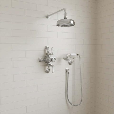 Traditional Dual Exposed Thermostatic Shower Valve with head and handset - Ireland 