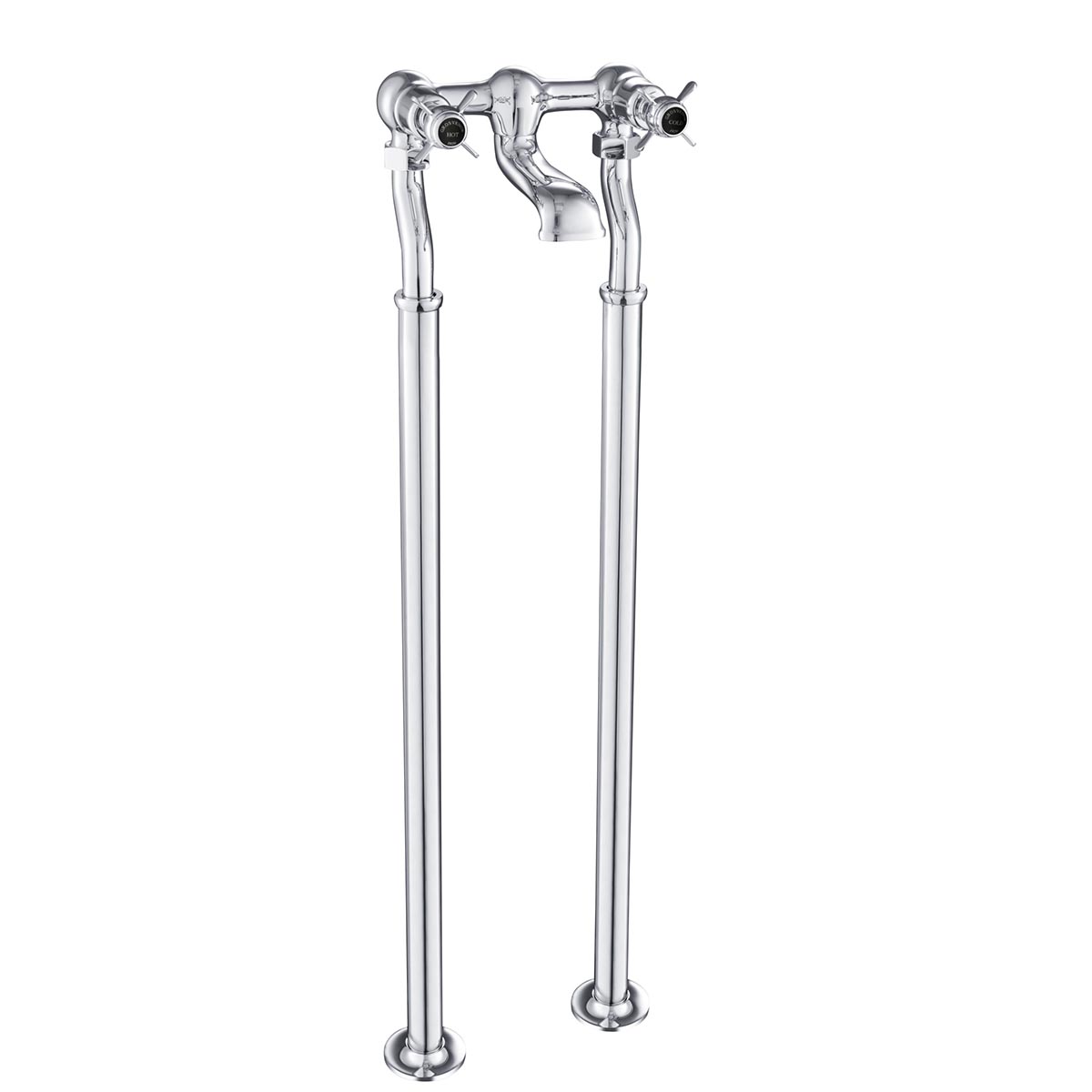 Traditional Freestanding Bath Filler with Black Pinch Handles - Chrome 