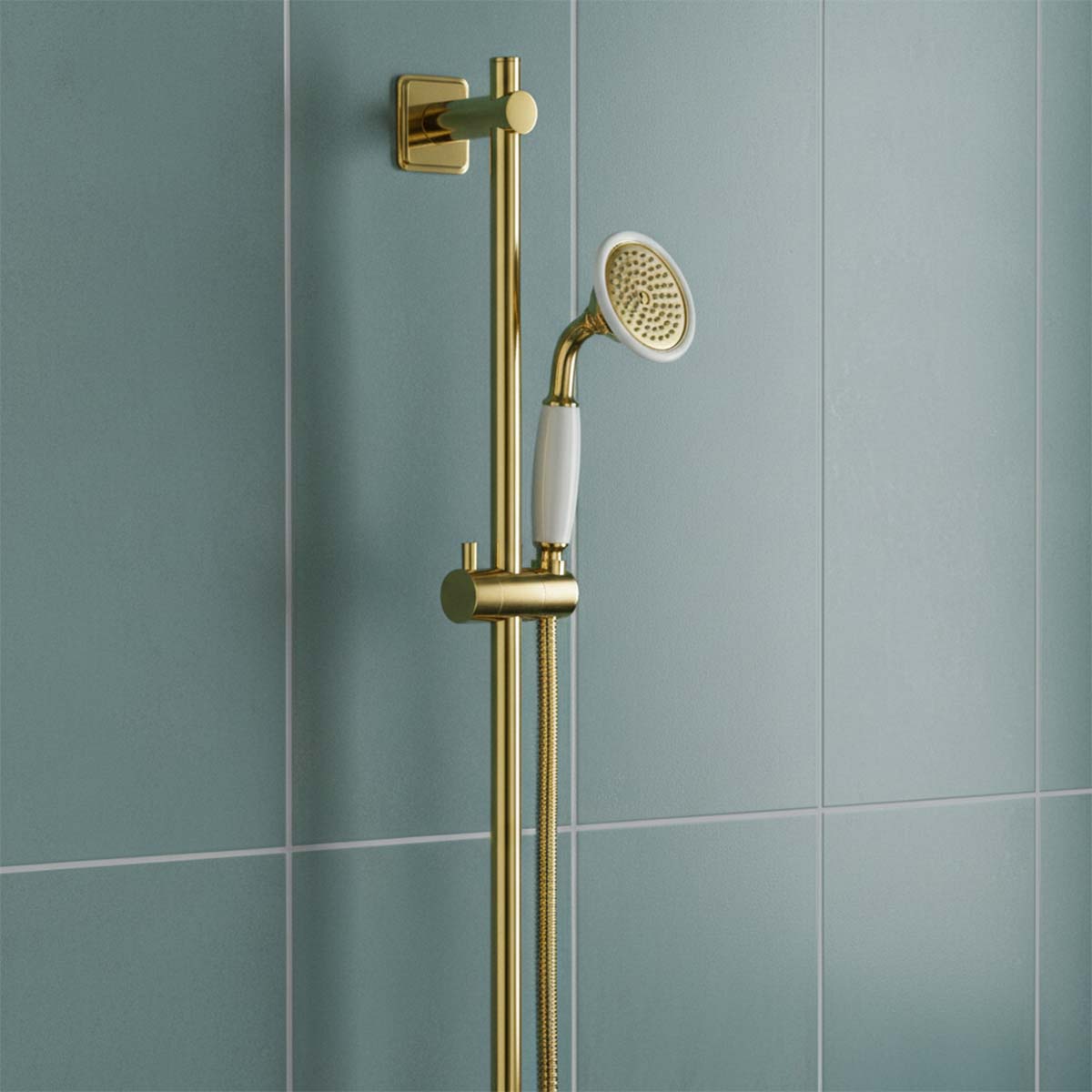 Traditional Gold Shower Riser Rail Kit with Handset