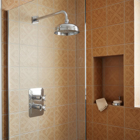 Traditional Shower Head 125mm With Wall Mounted Shower Arm 400mm - Chrome 1200