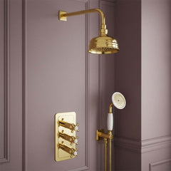 Traditional Shower Head 125mm with Round Shower Arm 400mm - Polished Gold