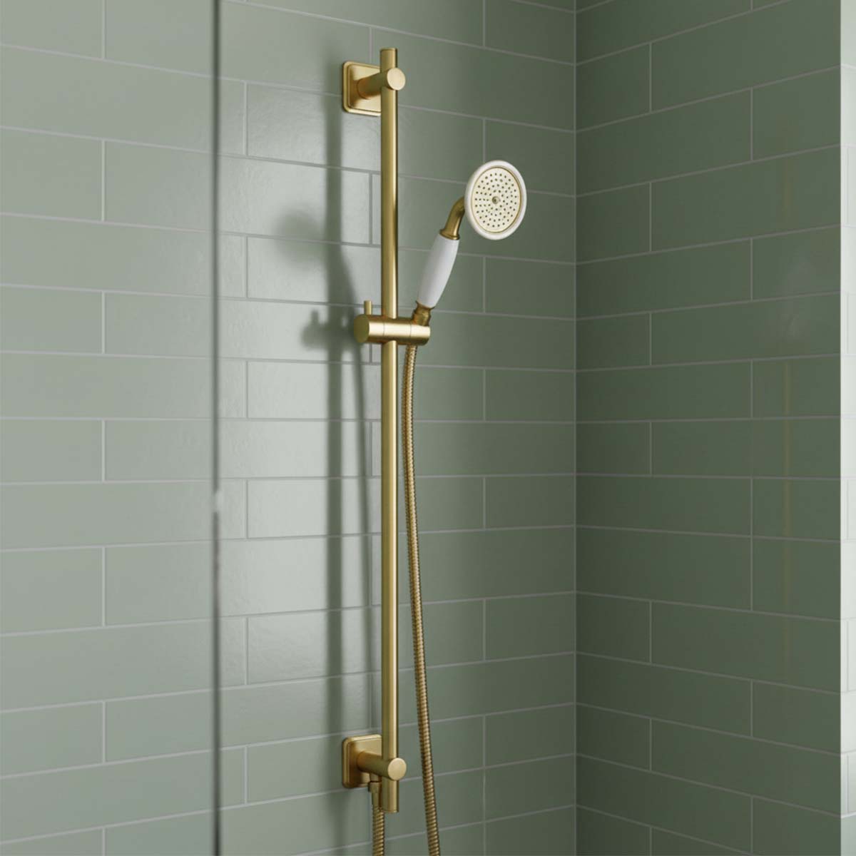 Traditional Shower Riser Rail Kit with Handset - Brushed Brass 