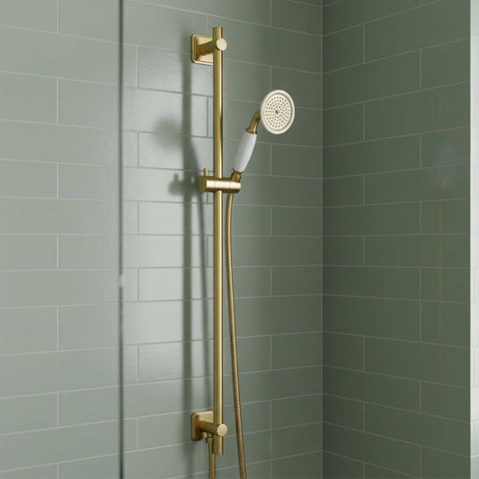 Traditional Shower Riser Rail Kit with Handset - Brushed Brass 