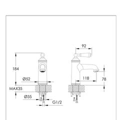 Traditional Single Lever Basin Mixer Tap- Ireland Technical details 