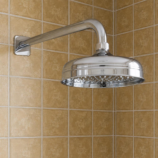 Traditional Victorian Shower Head 200mm With Wall Mounted Shower Arm 400mm - Chrome  1200