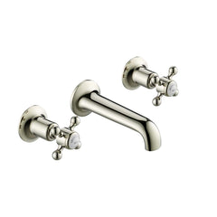 Traditional Wall Mounted 3 Hole Basin Tap Crosshead Handles - Nickel