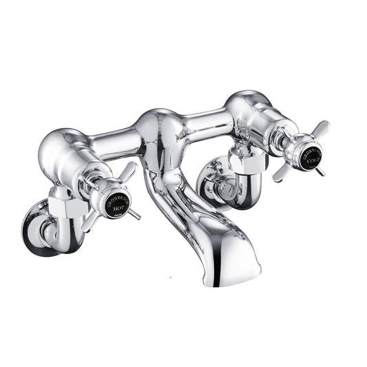 Traditional Wall Mounted Bath Filler Black Pinch Handles - Chrome 1200