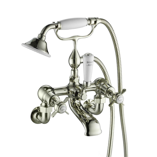 Traditional Wall Mounted Bath Shower Mixer Pinch Handles - Brushed Nickel 1200