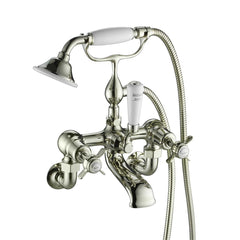 Traditional Wall Mounted Bath Shower Mixer Pinch Handles - Brushed Nickel