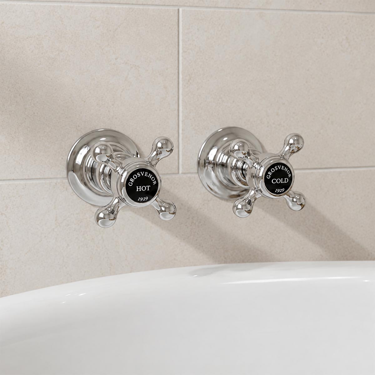 Traditional Wall Mounted Stop Valves with Black Crosshead Handles