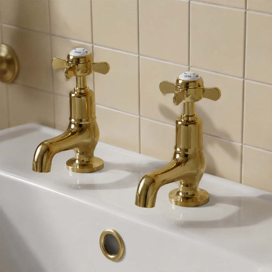 Traditional basin taps deck mounted - polished gold  1200