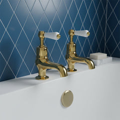 Traditional bath pillar taps with lever handle - polished gold 
