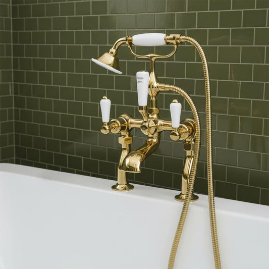 Traditional bath tap with shower attachemnet - gold  1200