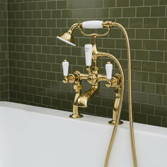 Traditional bath tap with shower attachemnet - gold 