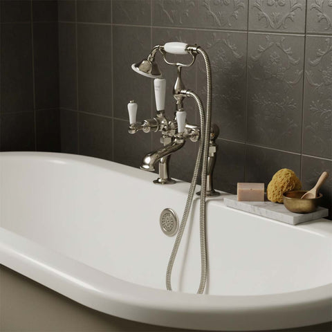 Traditional bath tap with shower head - nickel 
