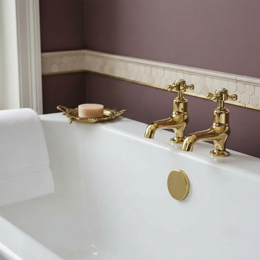 Traditional bath taps with crosshead - polished gold 1200