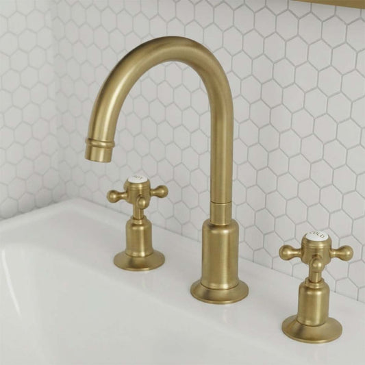 Traditional brass 3-hole deck-mounted basin tap 1200