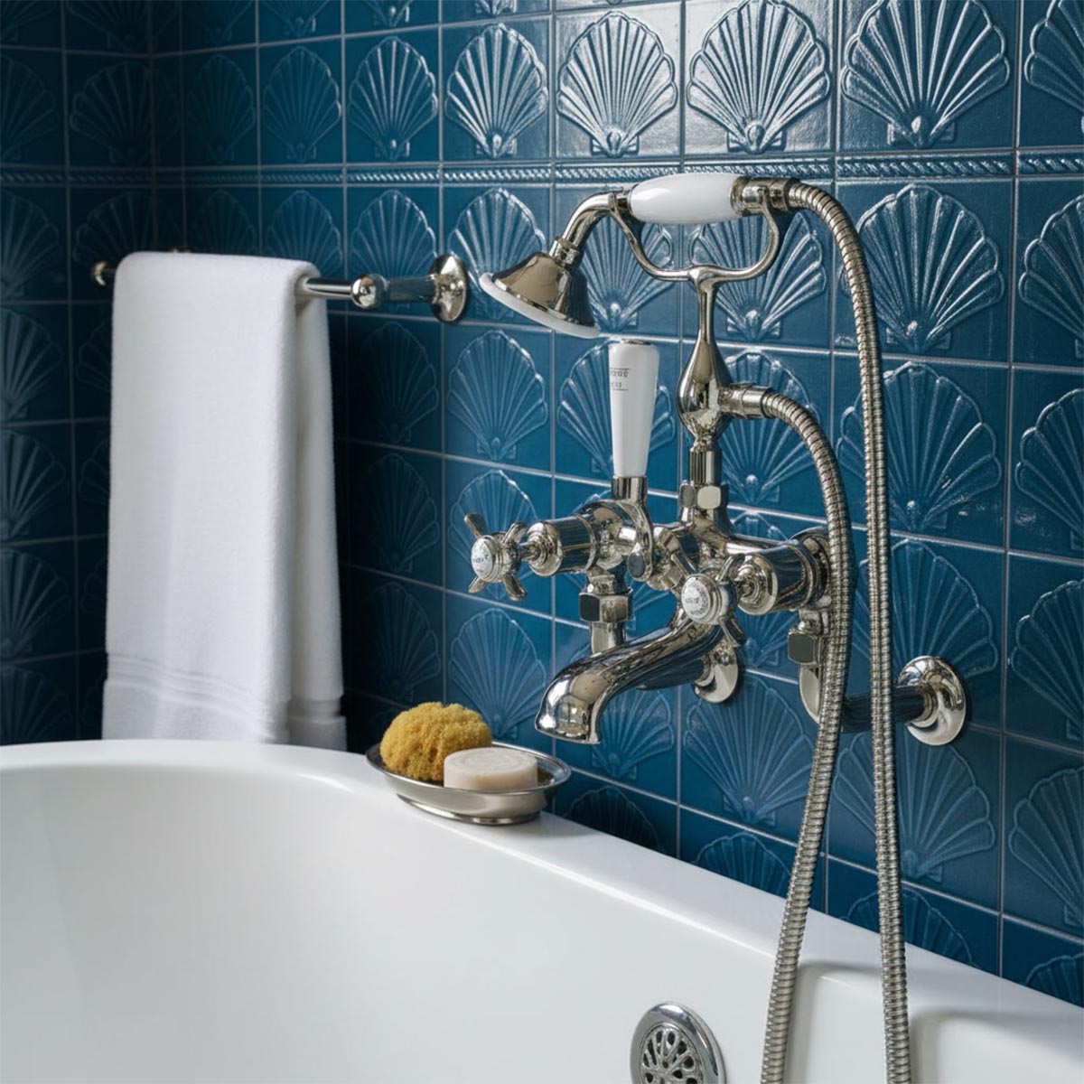 Traditional brushed nickel bath shower mixer wall mounted - Ireland