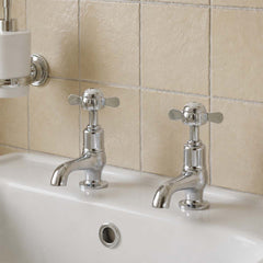 Traditional cloakroom taps with crosshead handles - chrome 