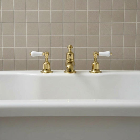 Traditional deck mounted bath mixer tap - gold 1200