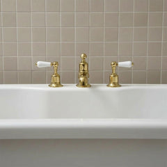 Traditional deck mounted bath mixer tap - gold