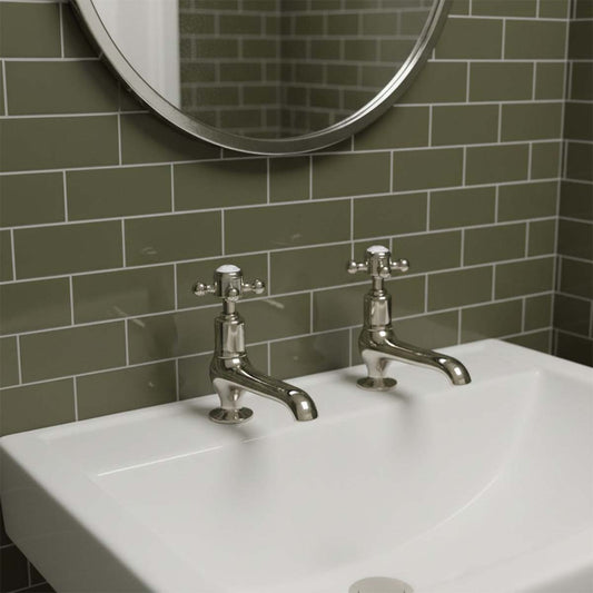 Traditional pillar tap set of basin nickel - Ireland 1200