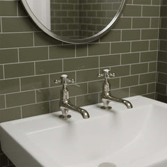 Traditional pillar tap set of basin nickel - Ireland
