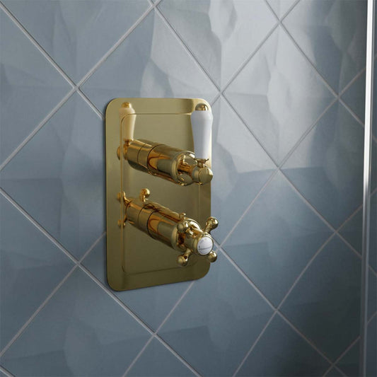 Traditional thermostatic 2 outlet shower mixer valve gold 1200
