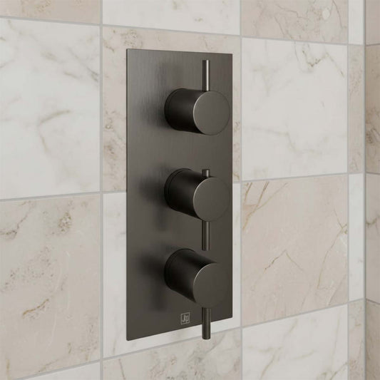 Triple Outlet Concealed Shower Valve -  Brushed Black 1200