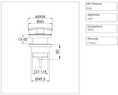Black universal basin waste - Technical drawing