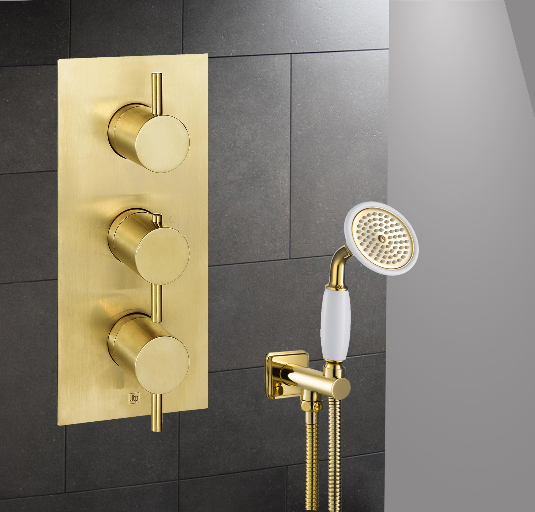 VOS 2 Outlet Concealed Thermostatic Bath & Shower Valve - Brushed Brass 