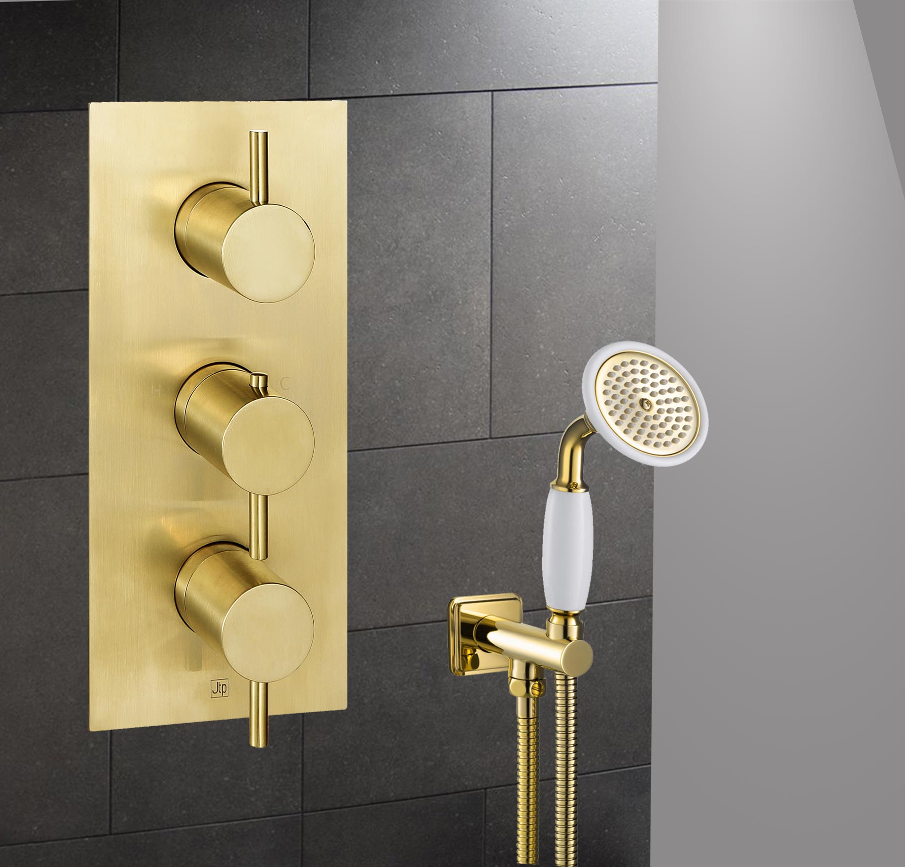 VOS 3 Outlet Portrait Concealed Shower Valve - Brushed Brass Finish