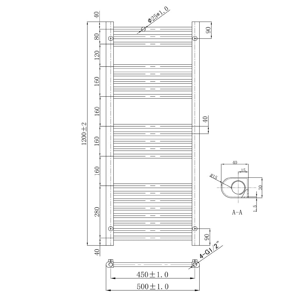 Heated Towel Rail technical drawing