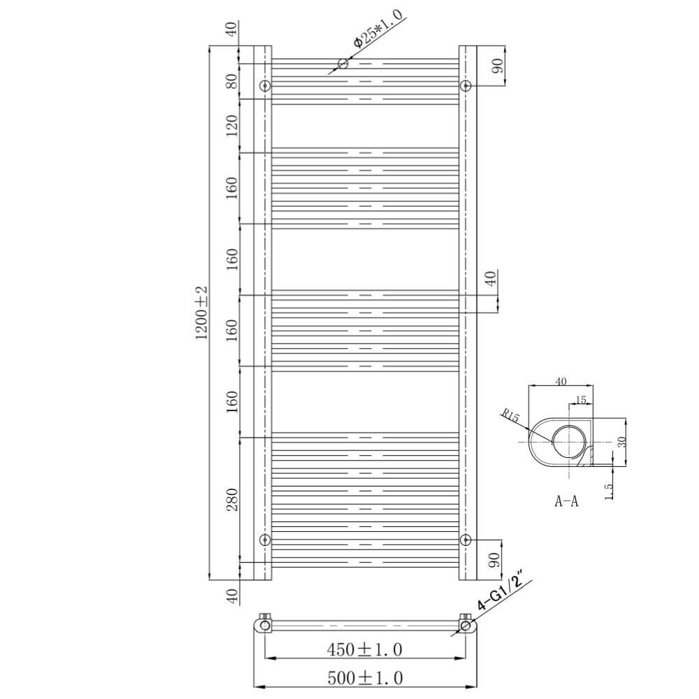 Technical Drawing - Black Towel Radiator