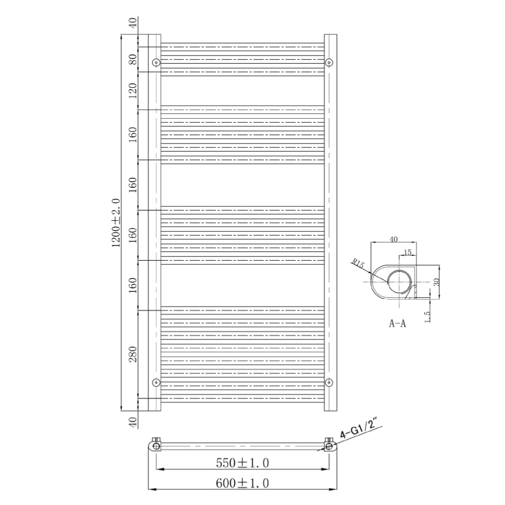 technical Drawing VOS Gold Towel Towel Radiator