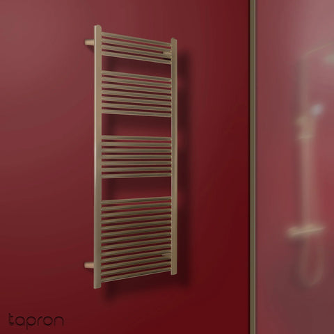 Brushed Brass Heated Towel Rail 1600mm X 500mm with Dual Fuel Radiator Valves