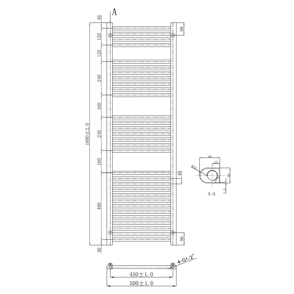 Matt Black Heated Towel Rail Dimensions